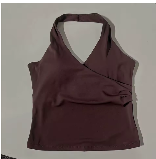 Women's Sexy V-Neck Fitness Bra Nude Sports Bra Hanging Neck Yoga Suit Vest Comfortable Breathable Gym Top for Active Wear