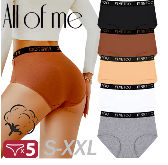 5Pcs/Set Women's Cotton High Waist Briefs Seamless Plus Size Panties Breathable Stretch Underwears Female Soft Lingerie Finetoo