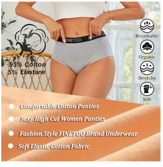 5Pcs/Set Women's Cotton High Waist Briefs Seamless Plus Size Panties Breathable Stretch Underwears Female Soft Lingerie Finetoo