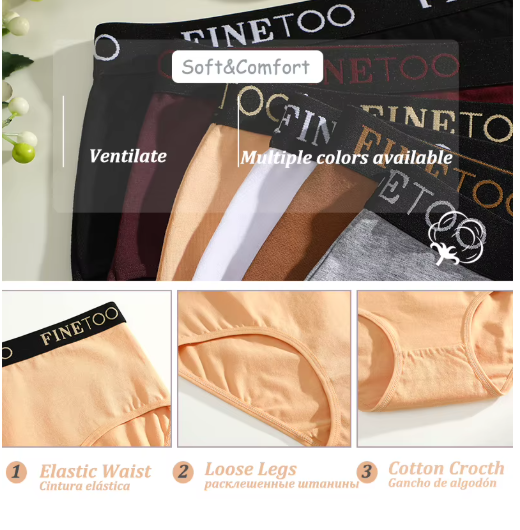 5Pcs/Set Women's Cotton High Waist Briefs Seamless Plus Size Panties Breathable Stretch Underwears Female Soft Lingerie Finetoo