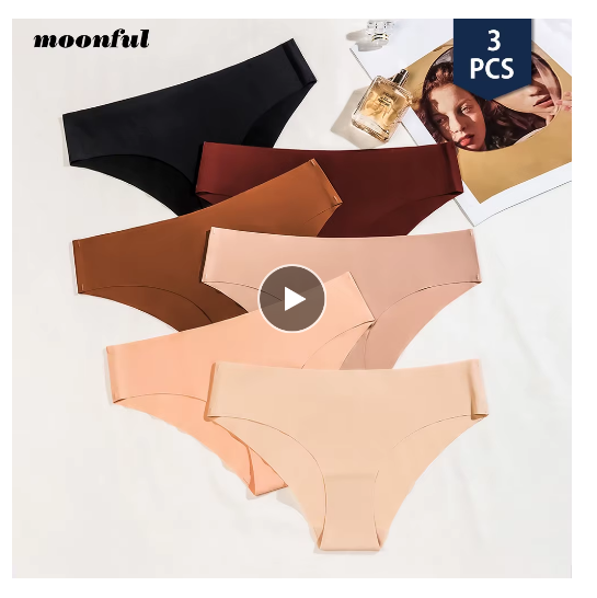 3 Pcs Set Seamless Panties for Women Breathable Low Waist Sexy Underwear Solid Silk Briefs Invisible Seamless Panties Woman