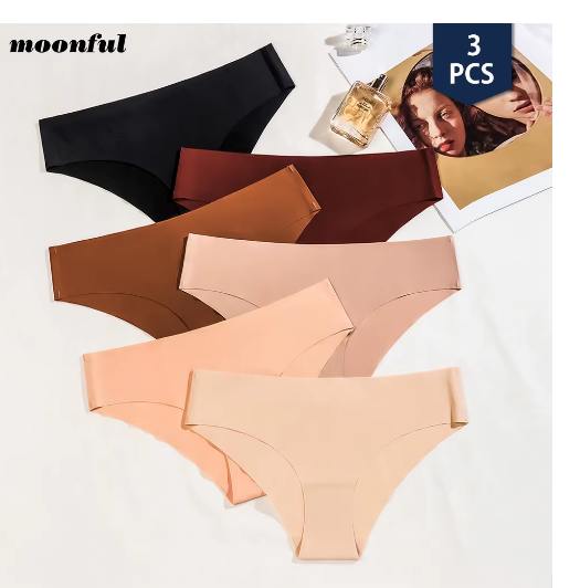 3 Pcs Set Seamless Panties for Women Breathable Low Waist Sexy Underwear Solid Silk Briefs Invisible Seamless Panties Woman