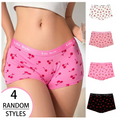 Random 4-Pack Mixed Color Fruit Pattern Cherry Print Ladies' Boxer Briefs Travel Home Casual Cotton Comfortable Underwear
