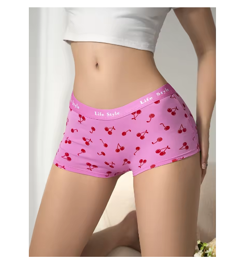 Random 4-Pack Mixed Color Fruit Pattern Cherry Print Ladies' Boxer Briefs Travel Home Casual Cotton Comfortable Underwear